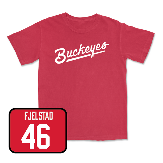 Red Baseball Script Tee  - Zach Fjelstad