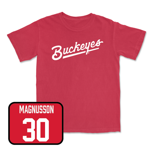 Red Men's Soccer Script Tee  - Siggi Magnusson