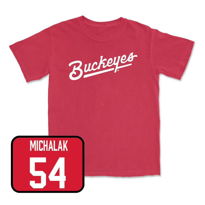 Red Baseball Script Tee  - Jake Michalak