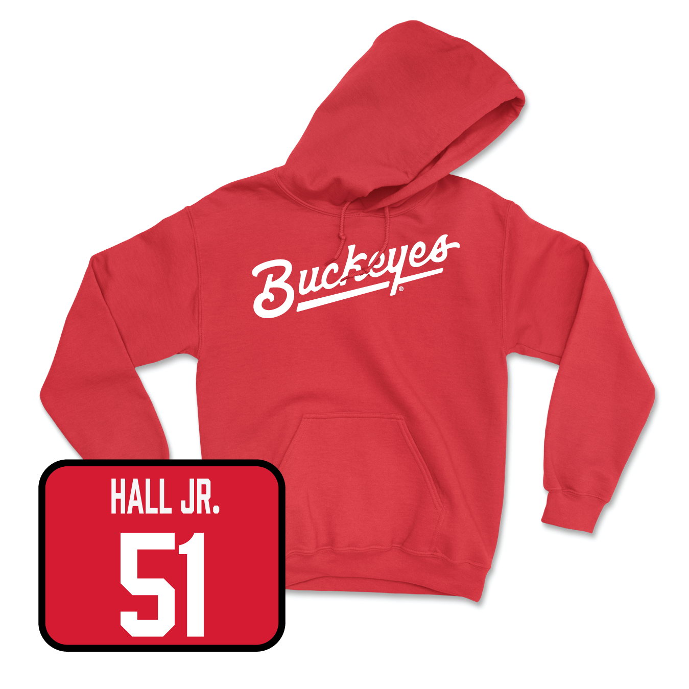 Red Football Script Hoodie 8 Youth Small / Michael Hall Jr. | #51
