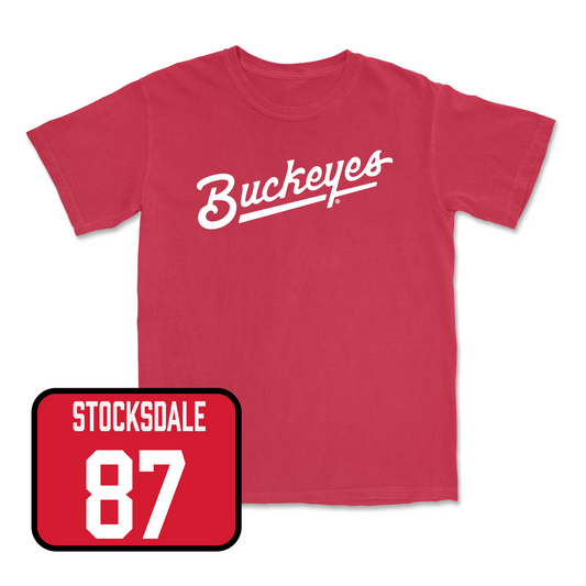 Red Football Script Tee 9 Youth Small / Reis Stocksdale | #87